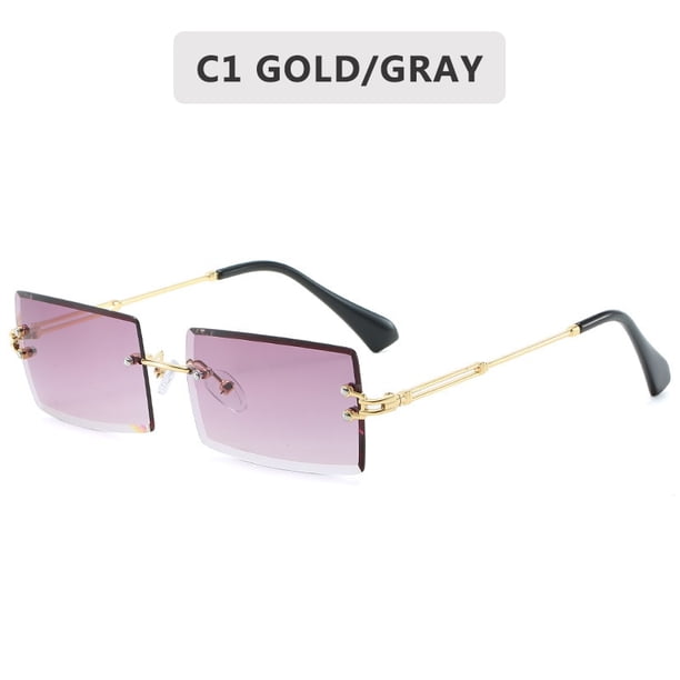 Gafas de sol rectangulares pequeñas a la moda para mujer, gafas de sol cuadradas sin montura, estilo veraniego 2022, para mujer, Uv400, verde y marrón Tan Jianjun unisex