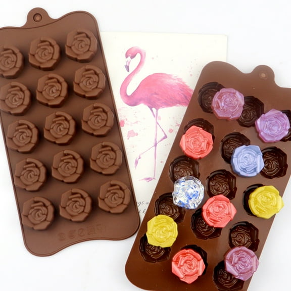 Washranp Chocolate Silicone Molds Candy Mold,15Grid Rose Flower Shap Baking Mold BPA Free Non-stick Silicone Tray for Kitchen Gadget