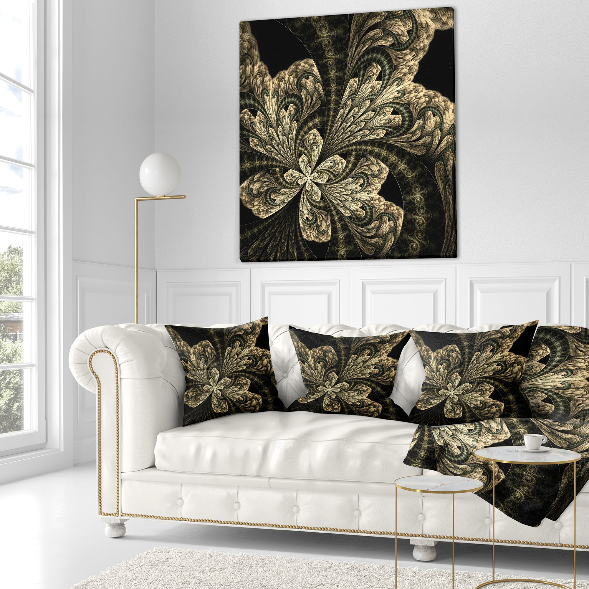 Designart Symmetrical Large Brown Fractal Flower - Floral Throw Pillow - 16x16