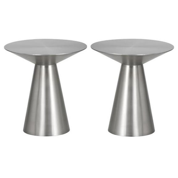 Home Square Carmel 19" Stainless Steel Side Table in Silver - Set of 2