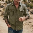 thumbnail image 5 of Men's Casual Button Down Shirt Long Sleeve Turndown Collar Solid Polyester Zipper Closure Pockets Daily Work Office Business | Zenithor,Army Green L, 5 of 7