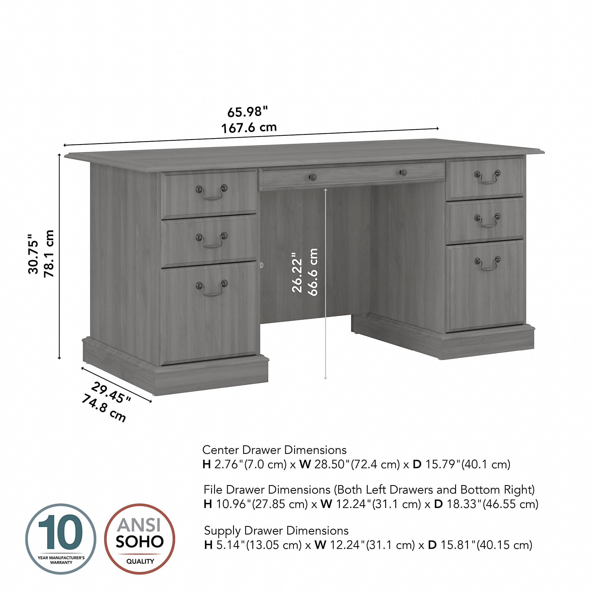 Bush Furniture Saratoga Executive Desk with Drawers in Modern Gray