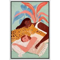 IDEA4WALL Framed Canvas Print Women & Tropical Cheetah Jungle Plant Nature Animals Funny Wall Art Preppy Room Decor Bohemian Colorful Minimalism Artwork - White 16"x24"