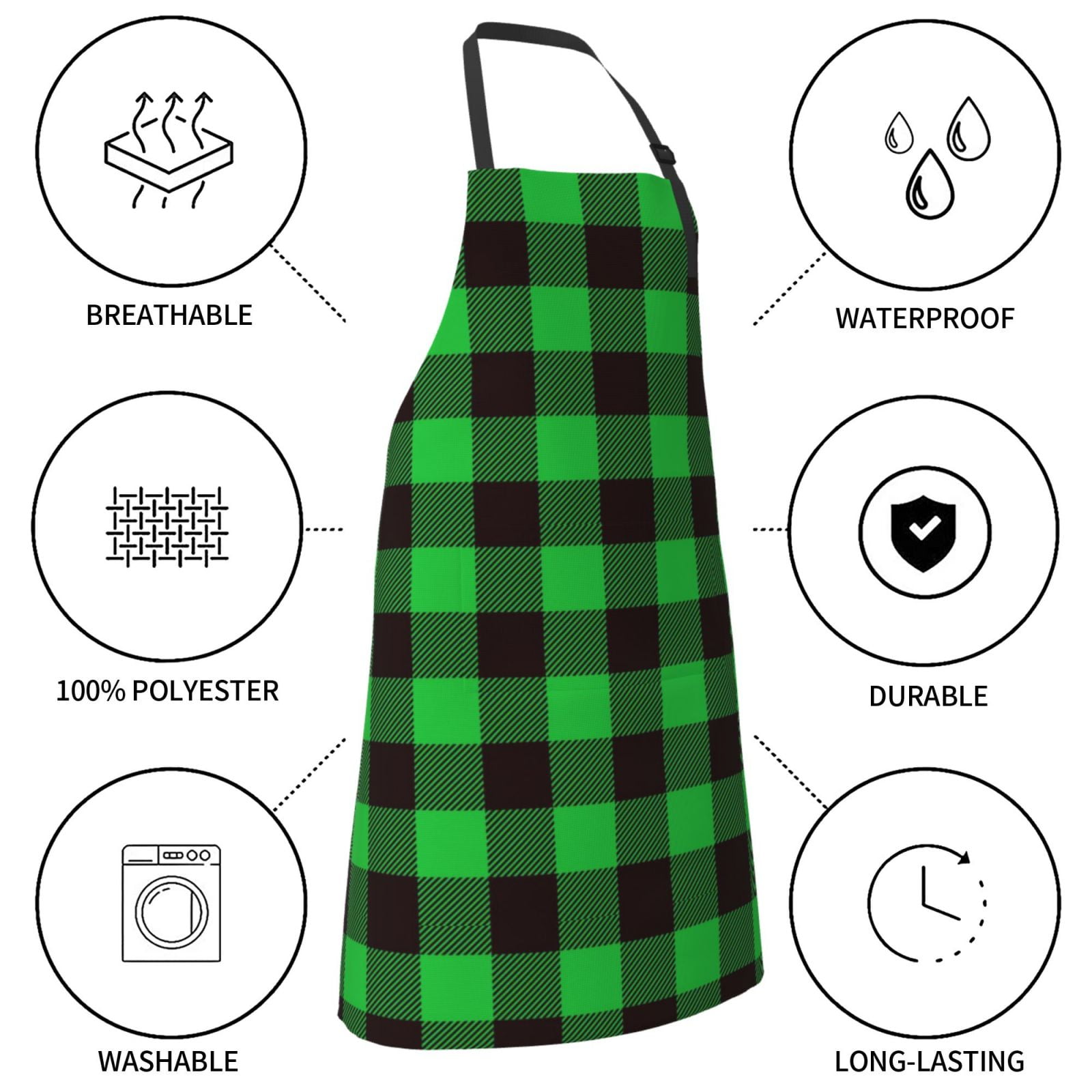 Kdxio Buffalo Plaid Green Black Apron with Pockets Adjustable Kitchen Aprons for Men Women Waterproof Aprons for Cooking,Drawing,Crafting, Baking Household Cleaning