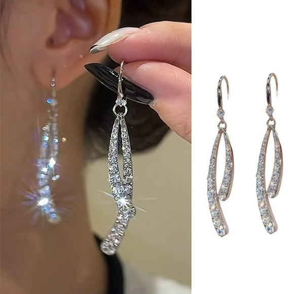 FcBaudy Earrings for Women, Gifts for Women Rhinestone Powder White Cat's Eye Stone Rhinestone Geometric Diamond Pendant Earrings Temperament Net Red Ear earring earring