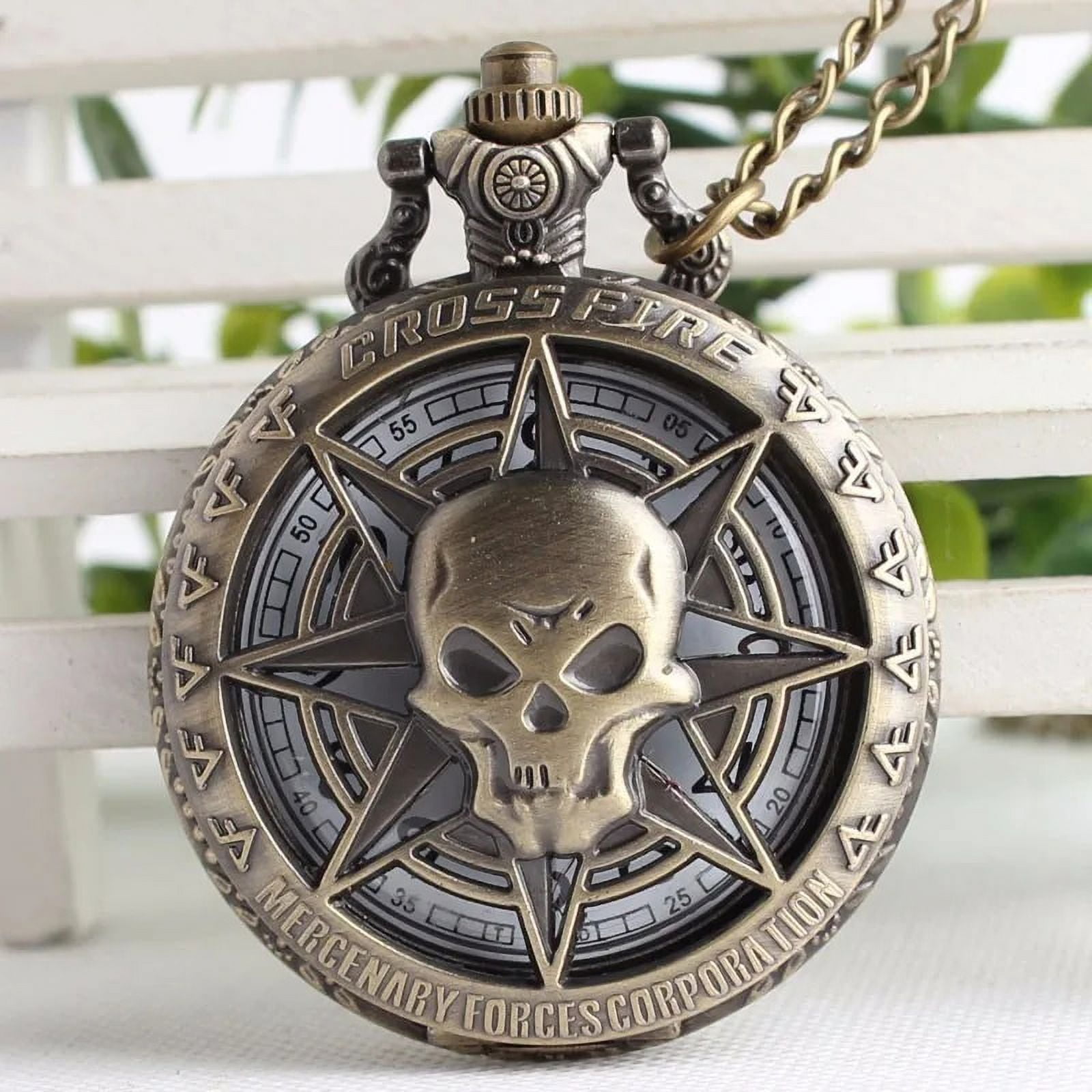 時計 SHARE SPIRIT skull chain pocket watch Cross Fire Punk Headshot Skull Souvenir Pocket Watch Men Watches