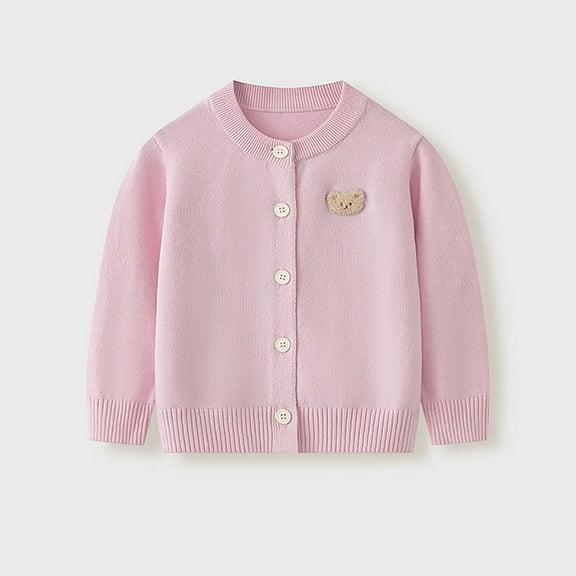 Spazoro Toddler Girls Sweaters, Fall Winter Long Sleeve Cotton Button Down Cute Print Cardigan for Child Girls Pink Size 4 T