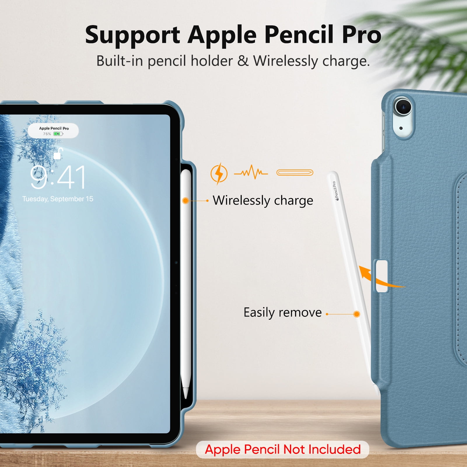 Fintie Rotating Case for iPad Air 13-inch (M4) 2026, (M3) 2025, (M2) 2024 - 360 Degree Rotating Protective Stand Cover with Pencil Holder, Ocean Blue