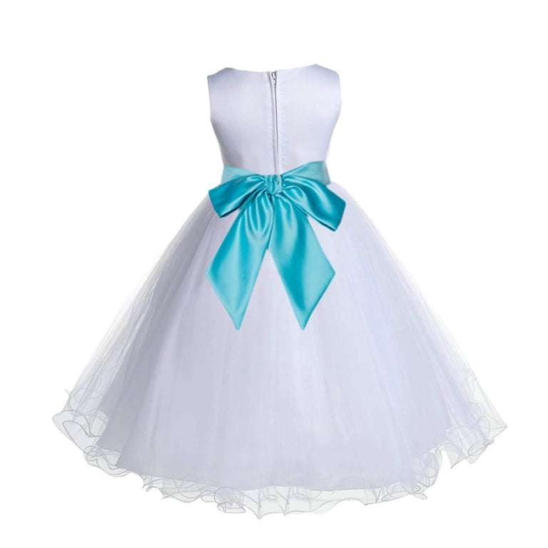 Ekidsbridal White Tiffany Blue Tulle Rattail Edge Flower Girl Dress Princess Beauty Pageant Junior Bridesmaid Wedding Communion Baptism 829s 4, Girl's