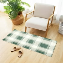 Tartan Fabric Green Plaids Plush Carpet Non Slip Runner Rug Absorbent Bath Mat 39" x 20"