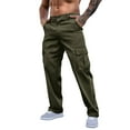thumbnail image 2 of Ayfxijin Pants for Men Solid Color Solid Casual Pocket Workwear Pants Outdoor Button Waist Straight Type Pants, 2 of 5