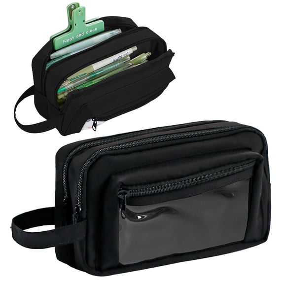 Pencil Case Big Pencil Pouch Storage Handle Pen Holder Student Supplies Black
