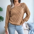 thumbnail image 4 of Suéteres Casuales de Punto con Estampado de Leopardo para Mujer, Suéteres de Larga con Cuello Redondo Caqui L, 4 of 9