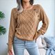 thumbnail image 4 of Suéteres Casuales de Punto con Estampado de Leopardo para Mujer, Suéteres de Larga con Cuello Redondo Caqui M, 4 of 9