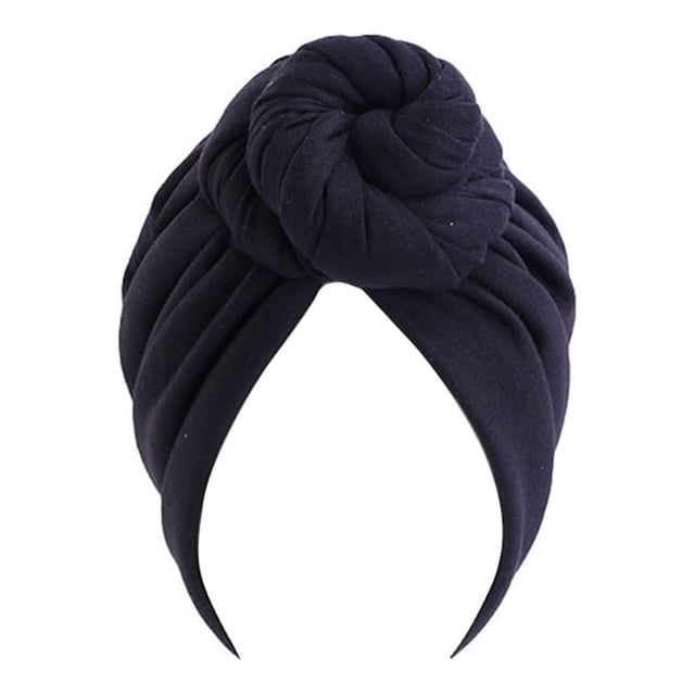 Guardurnaity Turbante Hijab musulmán con nudo de 2 capas, gorro elegante con cubierta en espiral, gorro de cabeza ancha, gorros de moda, accesorios Sombreros Negro