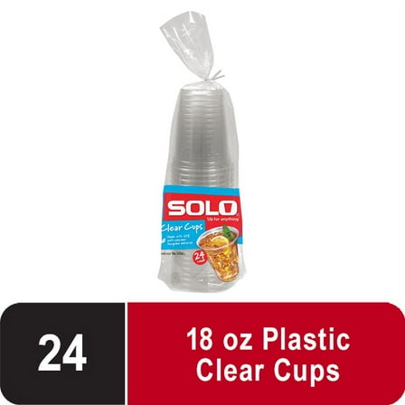 Solo Disposable Plastic Cups, Clear, 18oz, 24 count