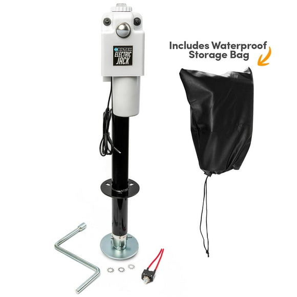 Biltek 3500lbs Electric Power Trailer Tongue Jack + Waterproof Storage Cover for RVs, Trailers, Campers, Utility or Boat Trailers - White