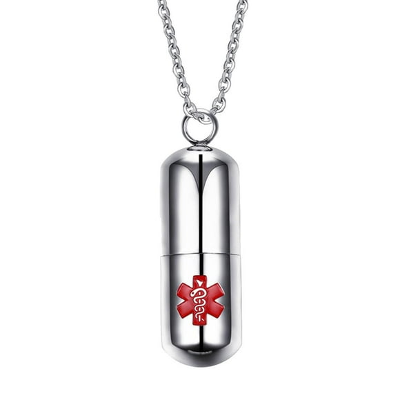 Collar con colgante de píldora de identificación de metal de material acero plateado para mujeres hombres cremación jinwen Colgante Collar Plata