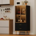 thumbnail image 2 of Fluted Storage Cabinet with Glass Door and 2 Drawers, Modern Display Storage Cabinet, Kitchen Pantry with Adjustable Shelves for Collectibles, Living Room, Office, 2 of 8