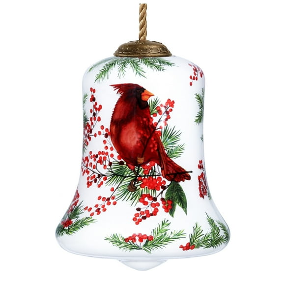 CC Christmas Decor Winter Berries Cardinal Bell Shaped Christmas Glass Ornament - 3.5"