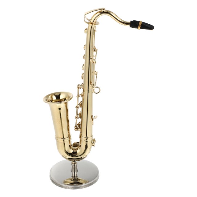 unbranded 1Jgo Pequeño Saxofón Ornamentado En Dorado Con Base Y Estuche Para Casa Y Estudio