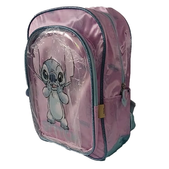 Mochila Escolar Disney Stitch Rosa para Niña de Kinder con Bolsas Laterales y Correas Acolchadas