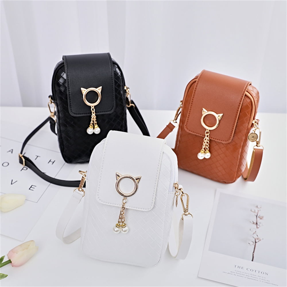 Laidan Crossbody Sling Bag for Women Girl Mini Cell Phone Shoulder Pouch PU Leather Wallet-White, Adult Unisex, Size: 21*14*8cm