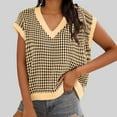 thumbnail image 2 of Knit Sweater Vest for Women Trendy Plaid Lattice Print V Neck Sleeveless Jumpers Tops Fall Spring Casual Knitwear (3XL, Khaki), 2 of 6