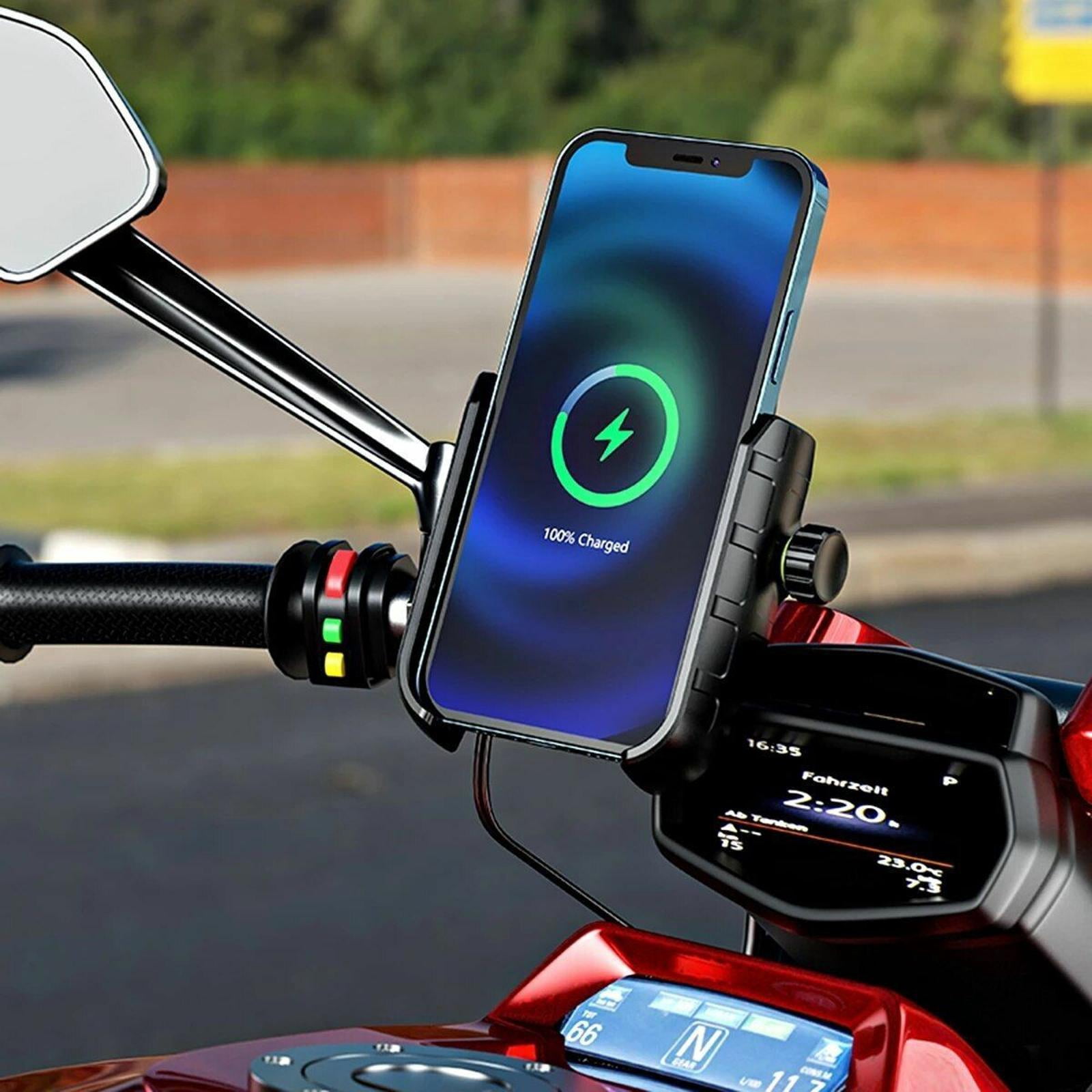 NATEFEMIN Motorcycle Phone Holder Charger Wireless 15W USB C 20W Fast Charging 360 Rotate Waterproof