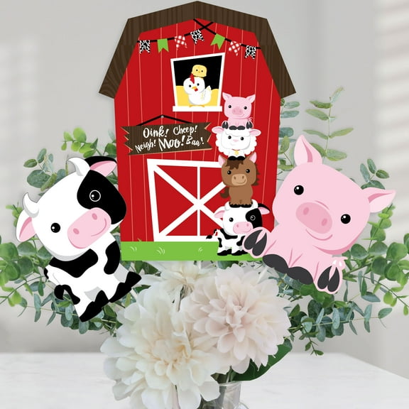 Big Dot of Happiness Farm Animals - Barnyard Baby Shower or Birthday Party Centerpiece Sticks - Table Toppers - Set of 15