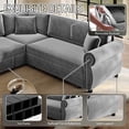 thumbnail image 3 of FFH 88.2" Sectional Sofa with Pull Out Bed, Convertible Sleeper Sofa, 5 Seater Chenille Couch for Living Room, Light Gray, 3 of 12