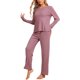 thumbnail image 4 of INSPIRAR CHIC Pijamas de Mujer Suave Waffle Conjunto de Sudadera de Manga Larga Cuello en V Otoño Invierno Ropa de Casa M Rojo, 4 of 5