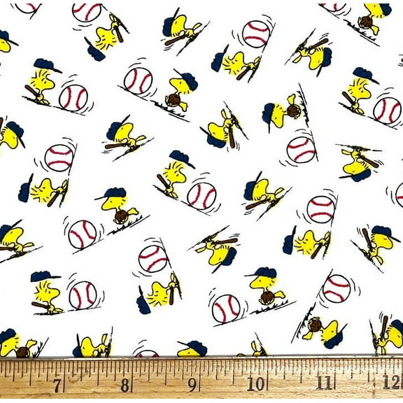 1/2 Yard - Peanuts Mini Woodstock & Baseballs on White Cotton Fabric (Great for Quilting, Sewing, Craft Projects, Throw Pillows & More) 1/2 Yard X 44" Wide