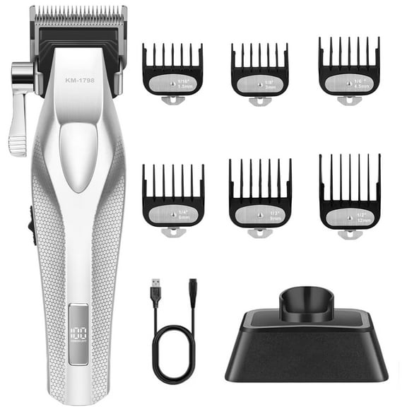KM-1798 Professional Cordless Men’s Hair Clipper & Beard Trimmer – USB Rechargeable, DLC Blade, LED Display, Fade Edgers, All-In-One Grooming Kit (Perfect Gift for Men)