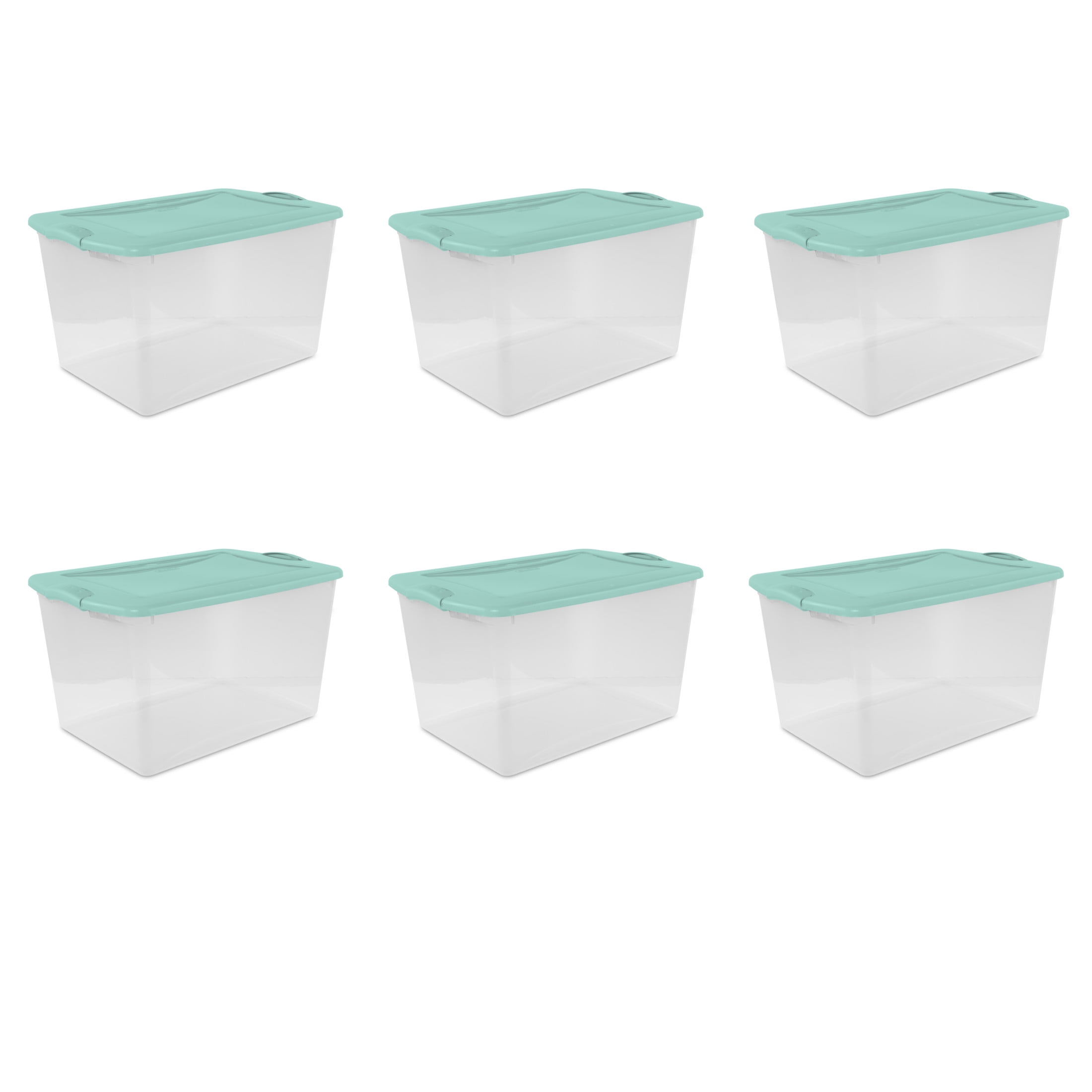 (2 pack) Sterilite Large Latching Storage Bin, 66 Quart Clear Plastic Storage Container with Latch Lid, Mint, 6 Pack