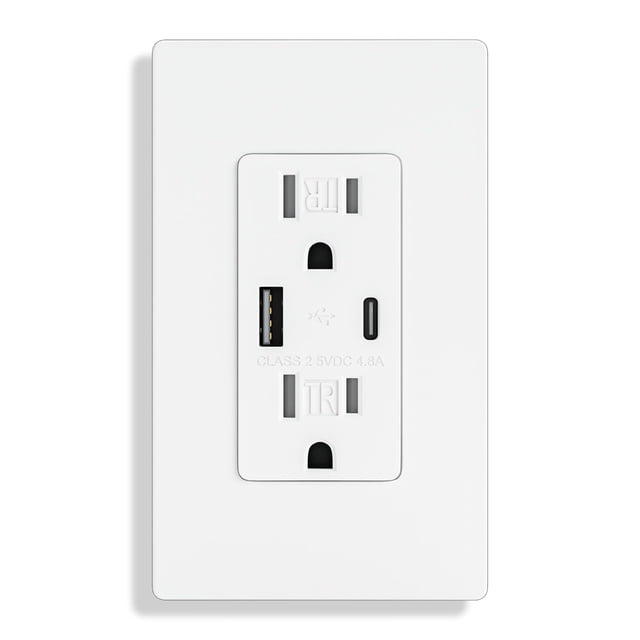 Enchufe de pared USB BRILLTECH 4,8 A/24 W 15 A con certificación UL, blanco, paquete de 1 paquete