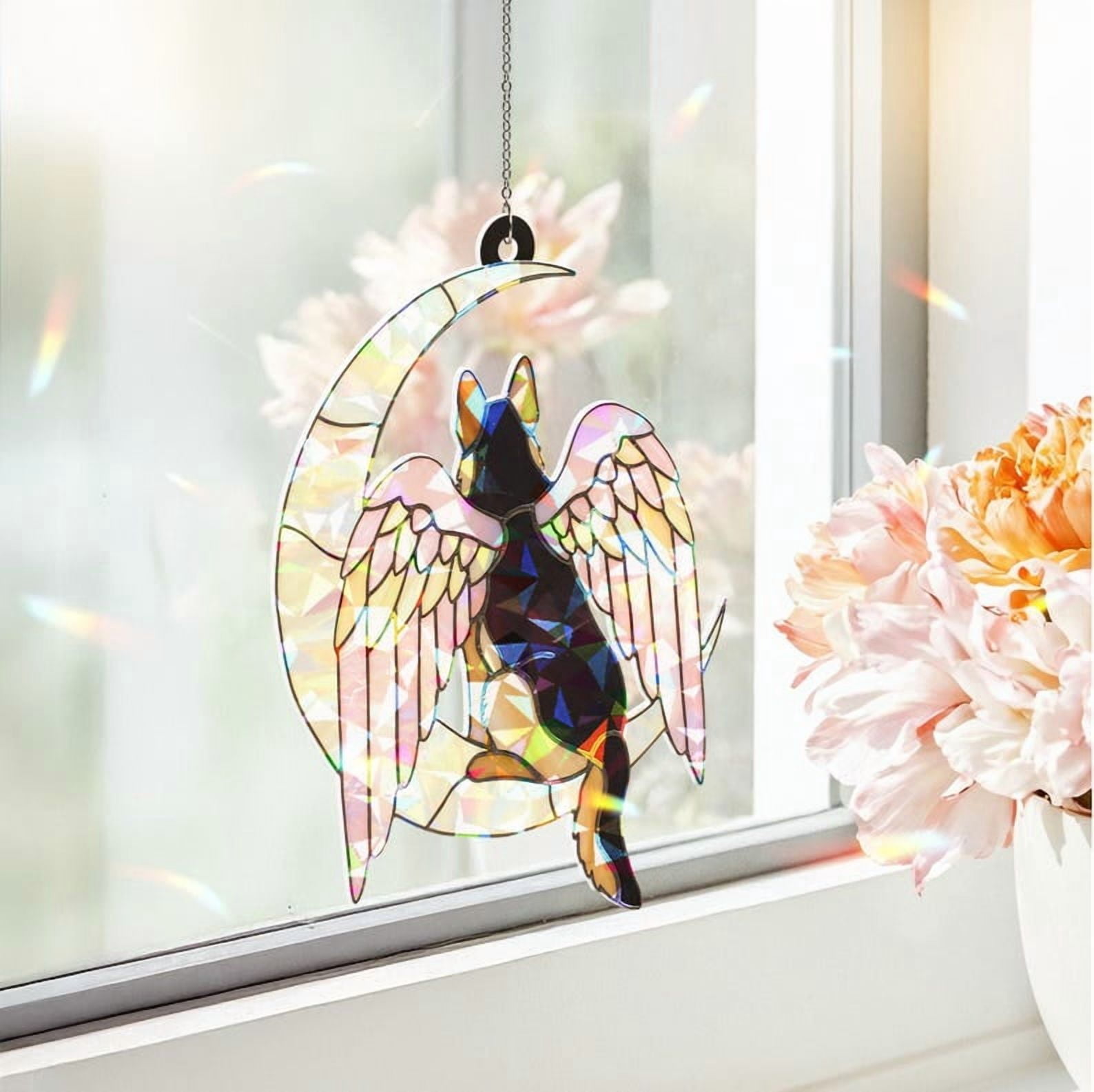 ViciArt German Shepherd Angel Dog Suncatcher – 4" Holographic Acrylic Window Hanging Ornament