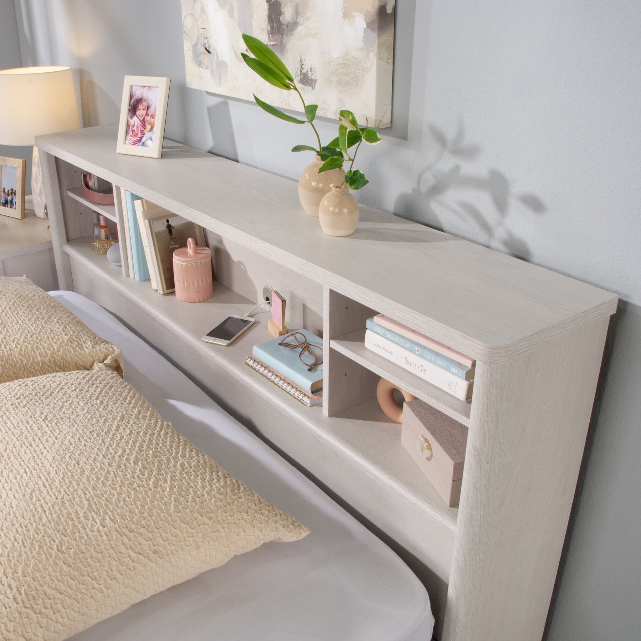 Yoneston Full/Queen Size Headboard with Storage, Bookcase Headboards with Adjustable Cubby Compartments & Shelves, Easy Assembly, White