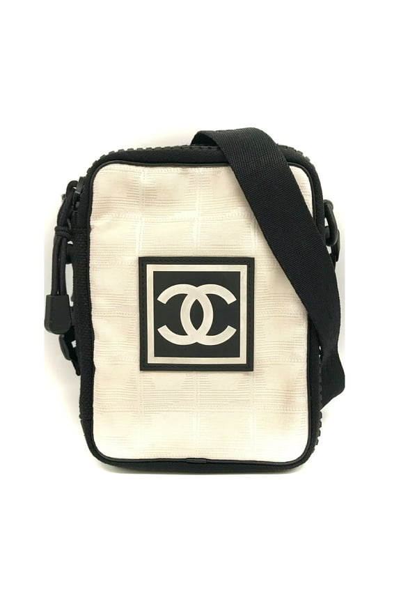 Pre-Owned Chanel Sport Line Shoulder Bag Pochette Nylon Ivory Black Coco Mark No.8... (Good)