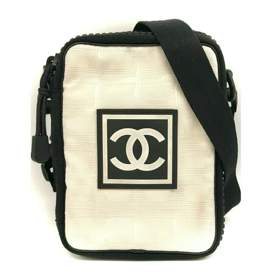 Pre-Owned Chanel Sport Line Shoulder Bag Pochette Nylon Ivory Black Coco Mark No.8... (Good)