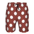 thumbnail image 3 of Honeii's Maroon And White Polka Dot Print Men's Casual Shorts with Drawstring，Swim Trunks Quick Dry Beach Shorts, 3 of 5