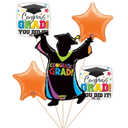 Congrats Grad You Did It Colorful School Graduation 5pc Balloon Pack, Orange