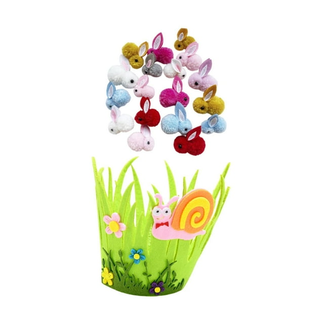 Precioso adorno de canasta de Pascua con 12 conejitos, contenedor de dulces, golosinas y bolsa de regalo. Patrón de caracol