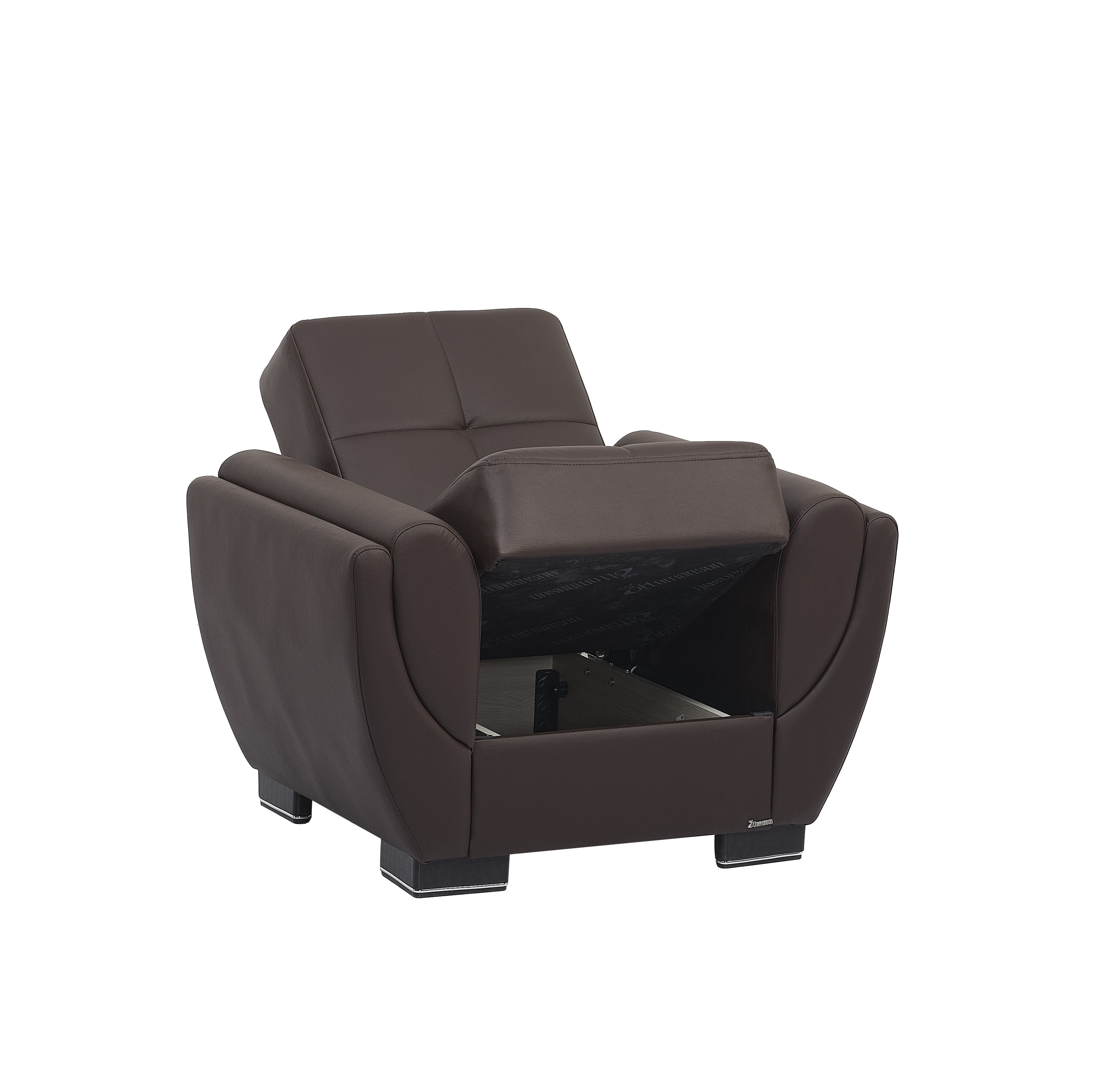 Ottomanson Convertible Accent Armchair with Hidden Storage & Rounded Arms, Firm Comfort Seating, Brown