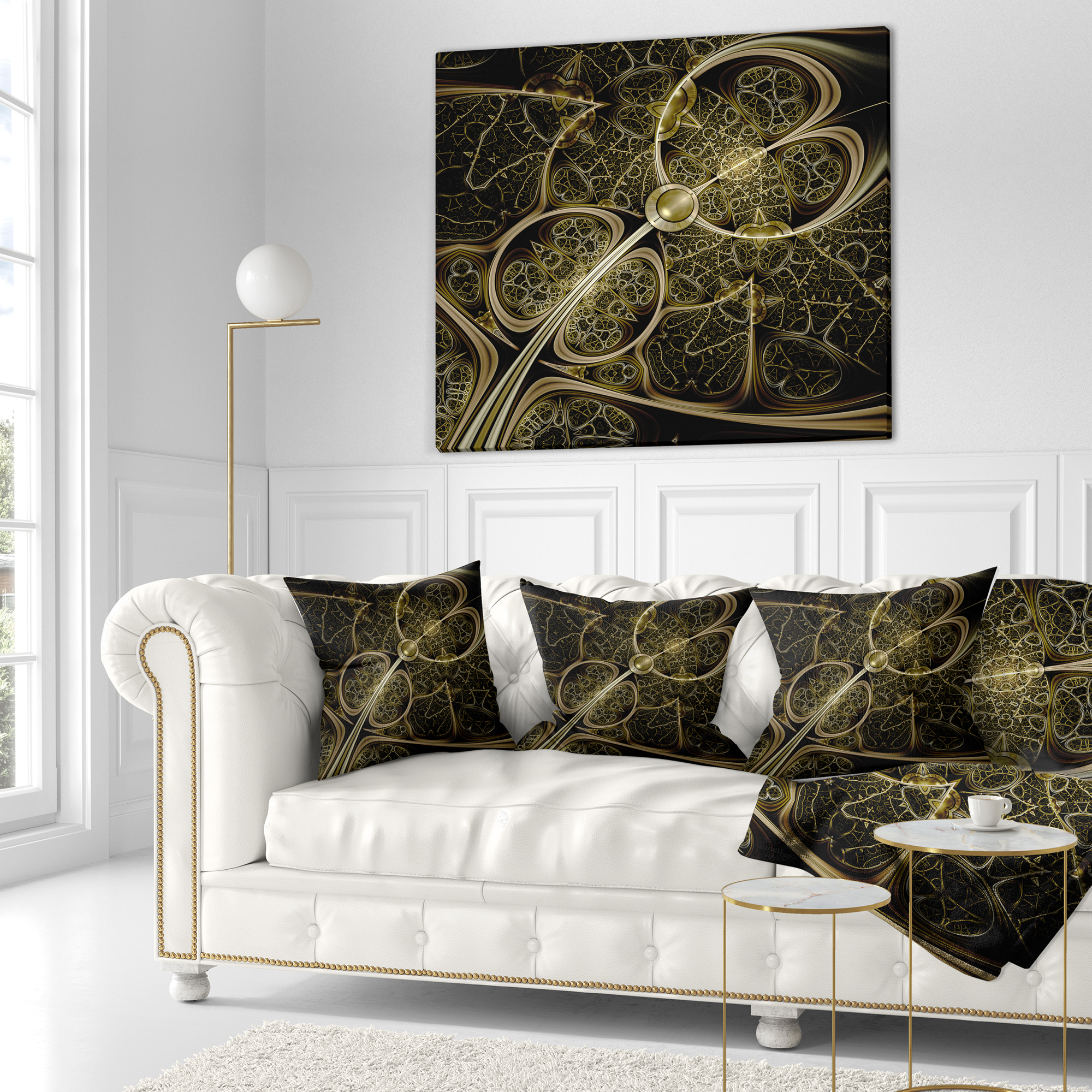 Designart Yellow Metallic Fabric Pattern - Abstract Throw Pillow - 18x18