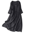 thumbnail image 2 of Plus Size Long Dresses for Spring Ladies Fashion Women Long Sleeve Button V-Neck Dress Solid Dresses Pocket Black XXL, 2 of 7