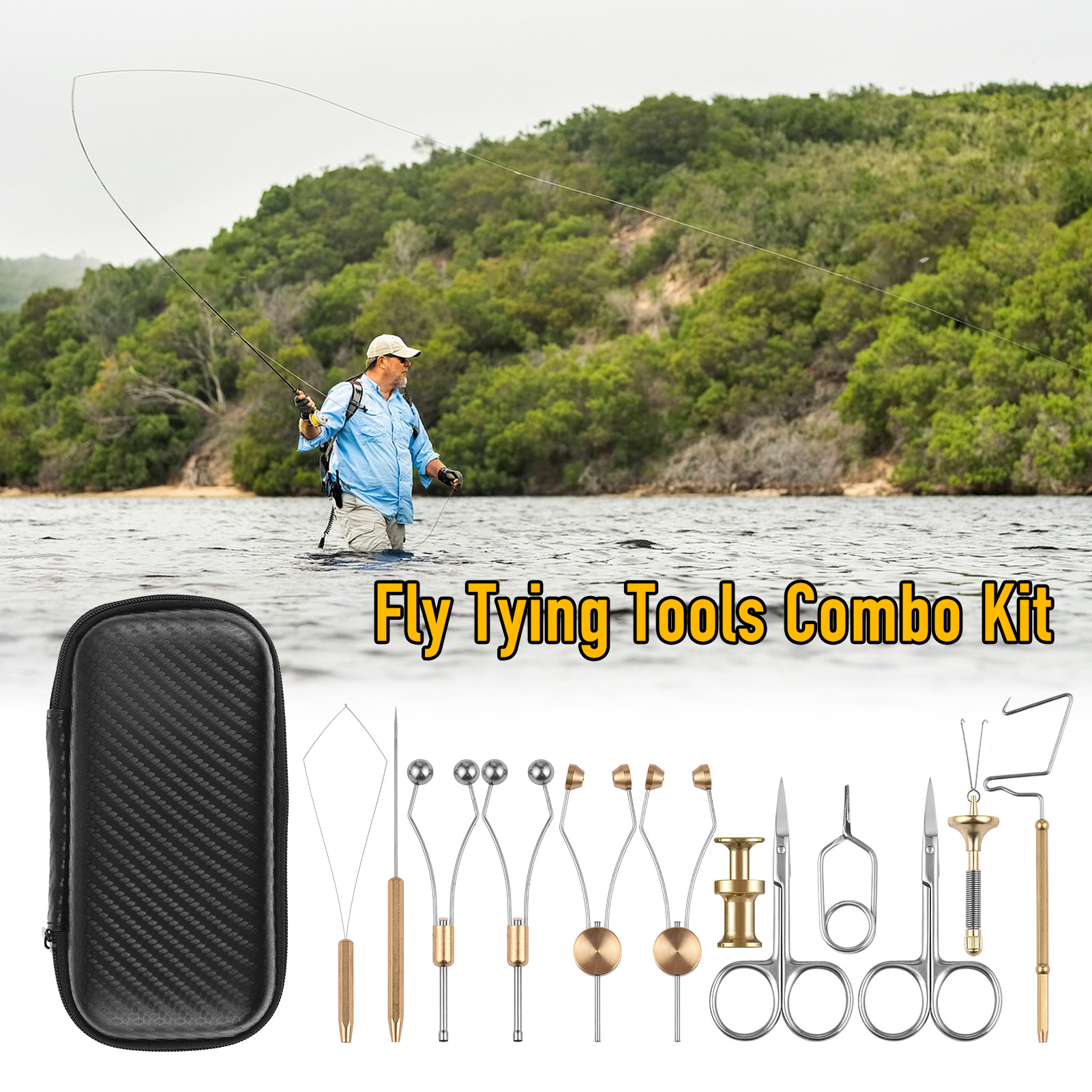 YAHHU 12pcs Premium Fishing Fly Tying Tool Kit Complete Assortment for Freshwater Saltwater Lure Making (6.69 inches / 17 cm)