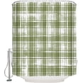 thumbnail image 2 of Waterproof Shower Curtain, Sage Green Checkered Polyester Fabric Bathroom Curtains with 12 Hooks, 48" W x 72" H, Vintage Watercolor Sage Green Plaid Quick-Drying Bathtub Curtain, 2 of 6