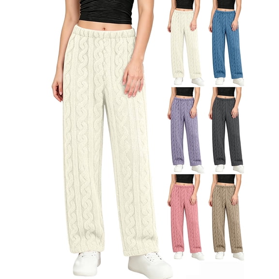 Hzzrkos Women's Cozy Ribbed Flannel Lounge Pants Soft Fleece Pajama Bottoms Warm Home Sleepwear Elastic Waist Casual Relaxed Fit Indoor Lounging Trousers Beige Free Size