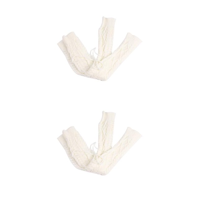 maskred String Women Knit Toeless Girl Winter Thigh High Leggings Knit Toeless Socks Stocking white 2Set